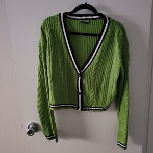Fashion Nova Green Cardigan with Black and White Trim